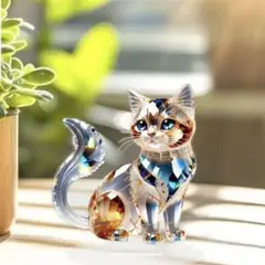 クリスタルプリントキャット　猫雑貨　置物　スタンド型　サンキャッチャー　アクリル