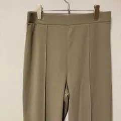 ストレッチセンタープレスパンツ(L L)ブラウン無地　ウエストゴムラクチン大きめ