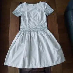 Ikuko イクコ ギンガムチェック柄 刺繍レース 半袖ワンピース M