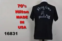 ヒルトン 70’ｓ ボーリング シャツ 黒 USA製 16381 Hilton