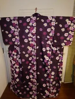 美品　しつけ付き　洗える着物　小紋　袷　花柄