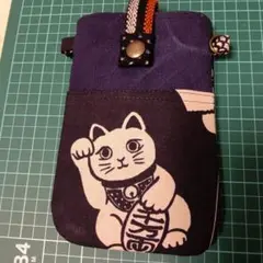 招き猫＆富士山/スマホポーチ　031 ハンドメイド・ポケット付・縁起物