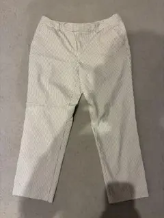 パンツ ズボン スラックス ストライプ 白 春夏 オフィスアンクル丈 Lサイズ