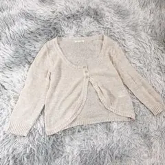 美品✨ニットカーディガン ボレロ 七分袖 (M) ベージュ 羽織り 春夏
