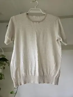 ベージュ ニット 半袖 トップス