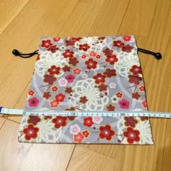 花柄 巾着袋 約25cm x 27cm グレー 灰色 梅