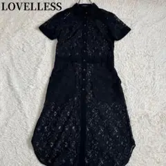 【未使用級】ラブレス ワンピース 半袖 レース 花柄 Aライン 総柄 ブラック