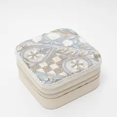 PM298 | スクエア型アクセサリーBOX　ブルー　インド刺繍リボン
