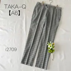 タカキュー グレー チェック ウール サマースラックス 丈長め【A6】LL