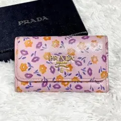 レア✨プラダ キーケース 6連 サフィアーノレザー 花柄 ピンク