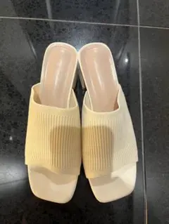 アイボリー リブ編み コンフォートサンダル