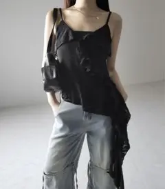 me+em select アシンメトリーダメージフリルキャミソール