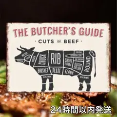ブリキ看板 ブッチャーガイド インテリア 牛ビーフ 焼肉ステーキ アメリカン雑貨