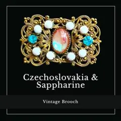 ヴィンテージ　 サフィリーン・ガラス　花柄ブローチ 26645 Brooch 