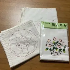刺子、ステンシルハンドメイド布巾３枚