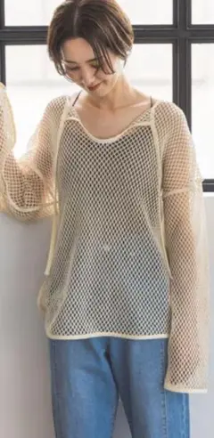 美品　LEPSIM　パイピングメッシュプルオーバー　ホワイト