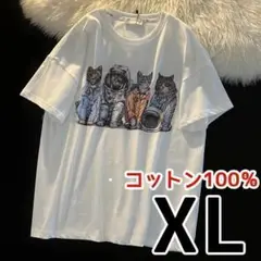 XL 白 ホワイト 猫 宇宙飛行士 ネコ Tシャツ 半袖 綿100% コットン