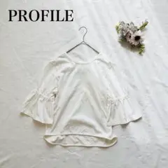 【プロフィール】フリル袖カットソー（M）バックリボン フェミニン 綺麗め 白