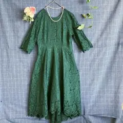 GIRL【大きめサイズ】総レース 七分袖 イレヘムロング結婚式ワンピースドレス