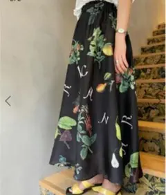 美品★CABaN シルク ボタニカルプリントロングスカート