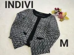 INDIVI インディビ ノーカラー ツィード ジャケット M