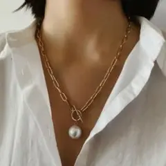 ネックレス チェーン ゴールド 鎖 パール 合金 かっこいい シンプル