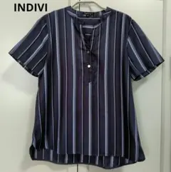 インディヴィ ブラウス ネイビー ストライプ INDIVI　美品