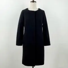 フィガロ パリ アンゴラウール ノーカラーコート 黒 サイズ36*QA822