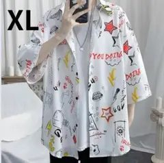 XL メンズ　大きい　サイズ　シャツ　羽織　秋　ゆったり　白　個性的　柄　袖