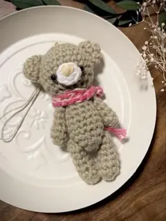 編みぐるみ　クマちゃんストラップ No.6 あみぐるみ　くま　キーホルダー