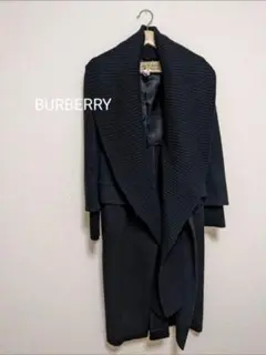 【超美品】BURBERRY デタッチャブルリブニットカラーカシミアコートネイビー