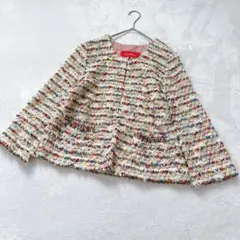 美品　Coohem　ツイード地　ノーカラージャケット　米富繊維 美品 Coohem コーヘン 米富繊維 ノーカラーツイードジャケット36