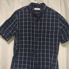 ユニクロネイビー チェック柄 半袖ボタンダウンシャツ