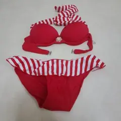 レッド ストライプ フリル ビキニ 未使用