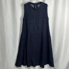 【美品】45R インディゴ ドット ロングワンピース 水玉