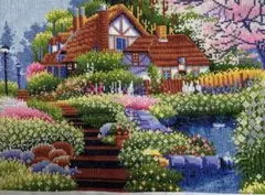 カラフルな風景の刺繍作品