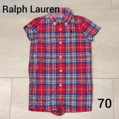 【美品】Ralph Lauren ラルフローレン　チェック柄ロンパース 70