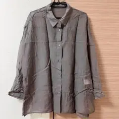 【GRL】シースルー七分袖ブラウス Fサイズ茶色ブラウン 大きいサイズ グレイル