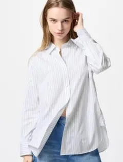 【タグ付き新品】UNIQLO ユニクロ コットンシャツ 白 ストライプ Mサイズ