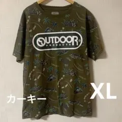 OUTDOOR メンズTシャツ　カーキー地　ヤシの木ハイビスカス柄　XL