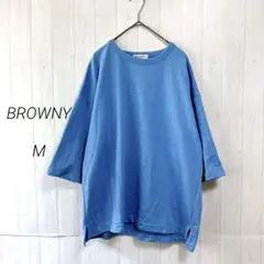 ブラウニー　五分袖Tシャツ　ブルー　M　コットン混