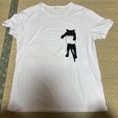 ホワイト 黒猫プリント Tシャツ