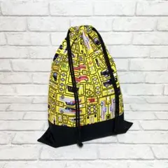 【お値下げ】＊プラモデル(イエロー)×黒　体操着袋/おきがえ袋38×30cm