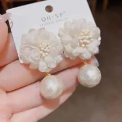 ピアス　フラワーモチーフ　花　パール　コットンパール　オーガンジー　浴衣　夏