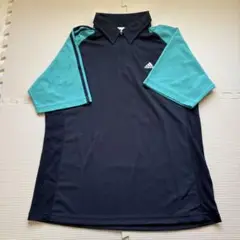 adidas 半袖ポロシャツ XXL ネイビー/ターコイズ