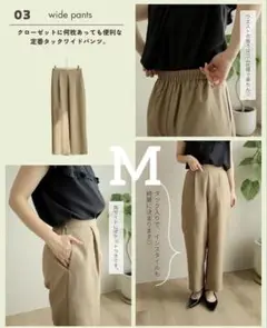 美品　terawear emu タックワイドパンツ　Mサイズ　ベージュ