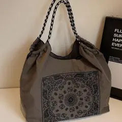 新品 スヌーピー 刺繍 ナイロン 大きめエコバッグ グレー