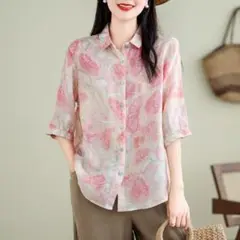 薄手 綺麗め プリント シャツ ブラウス 着心地いい 通勤 レディース