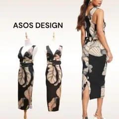 新品・未使用〚エイソス〛ASOS DESIGN(S)Vネック ミモレタイトドレス