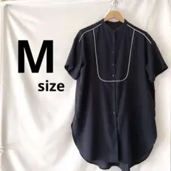 ネイビー ボタンアップ シャツ 半袖　シャツワンピース　チュニック　Mサイズ